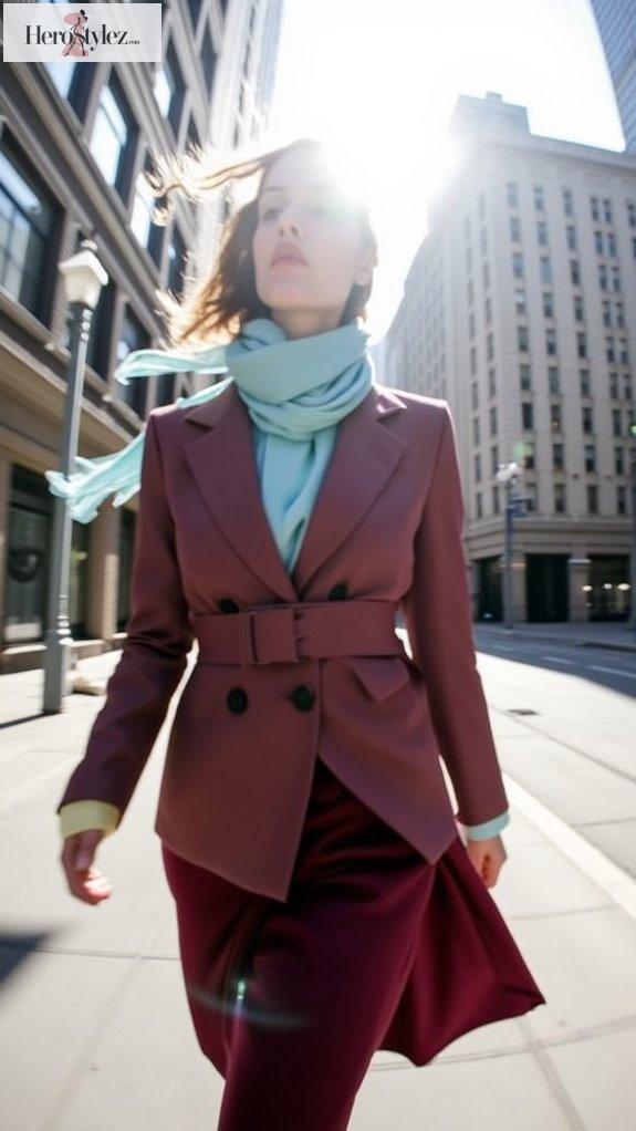 muted burgundy and sky blue
