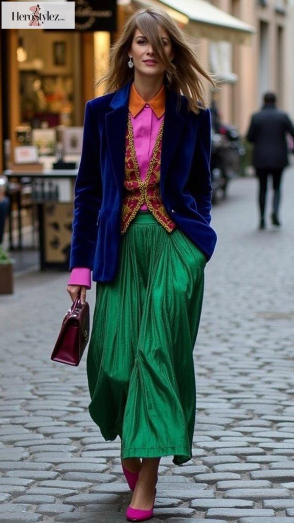 vibrant jewel toned fashion layers