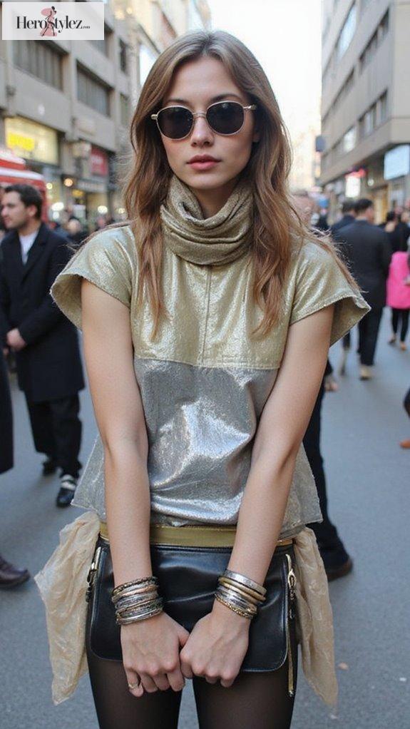 vibrant metallic fashion layering