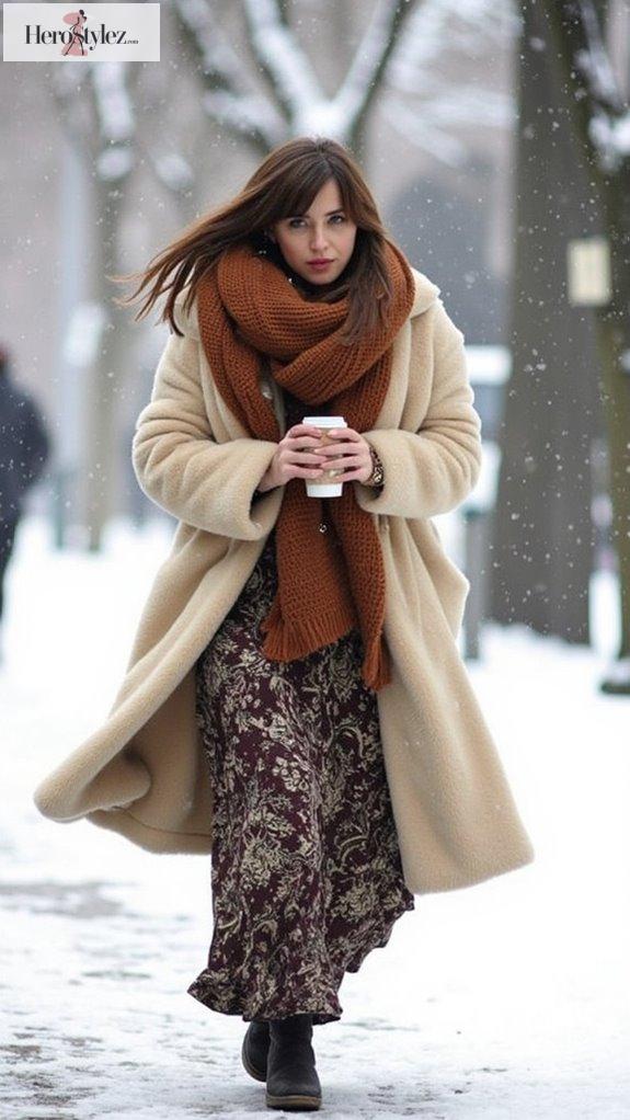 boho faux fur winter outfits