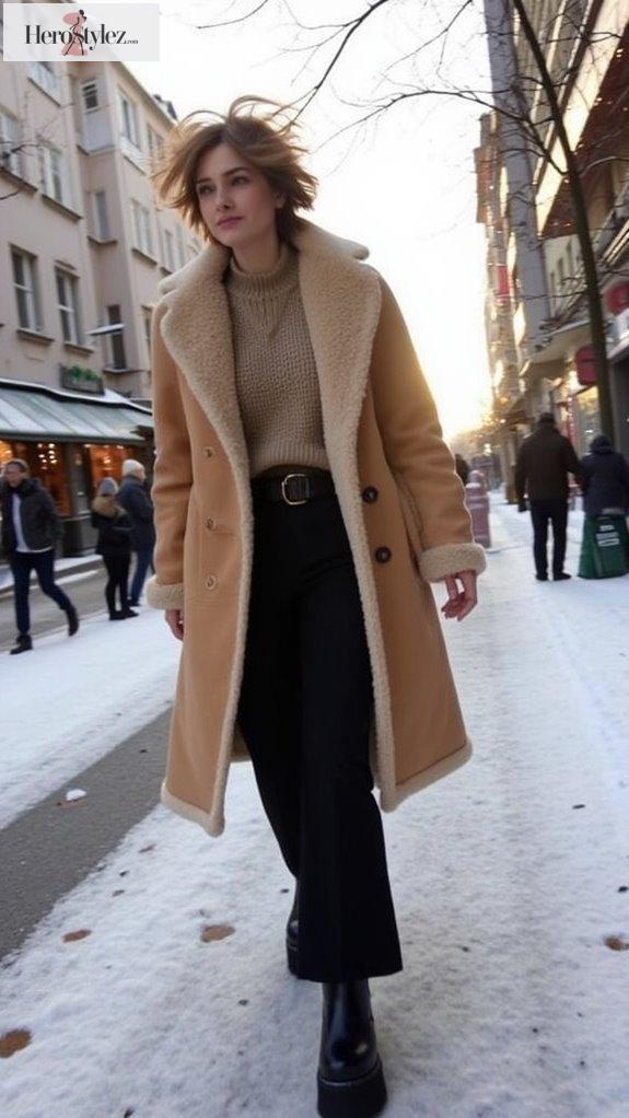 bold shearling coat layering