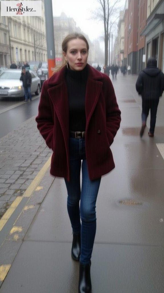 chic funnel neck turtleneck pairing