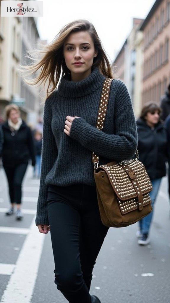 edgy studded suede satchel