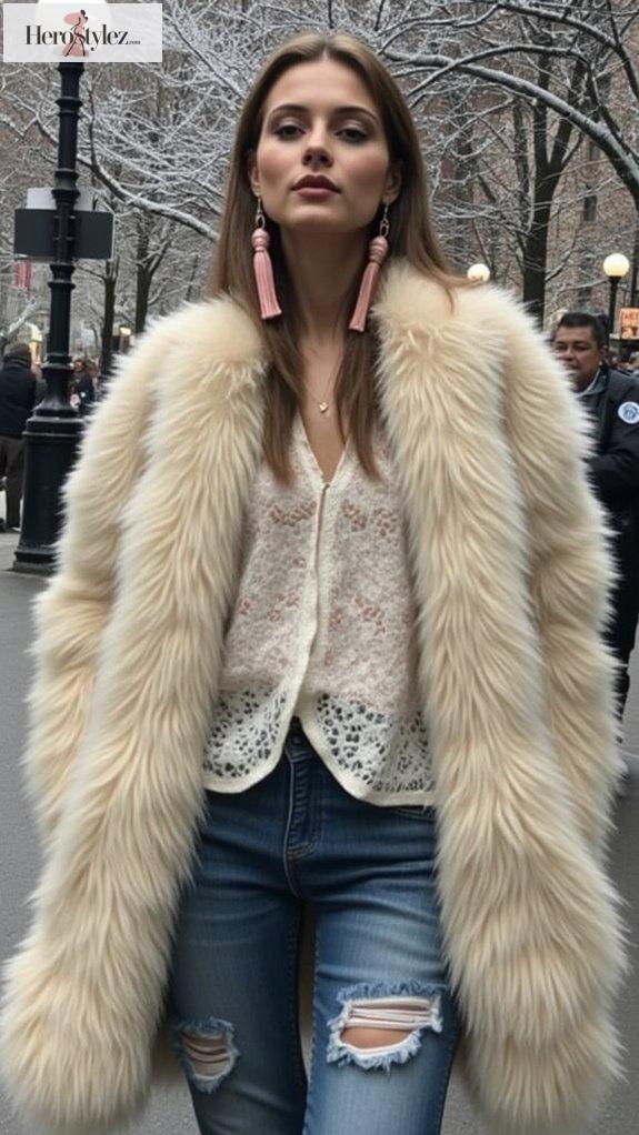 faux fur and denim