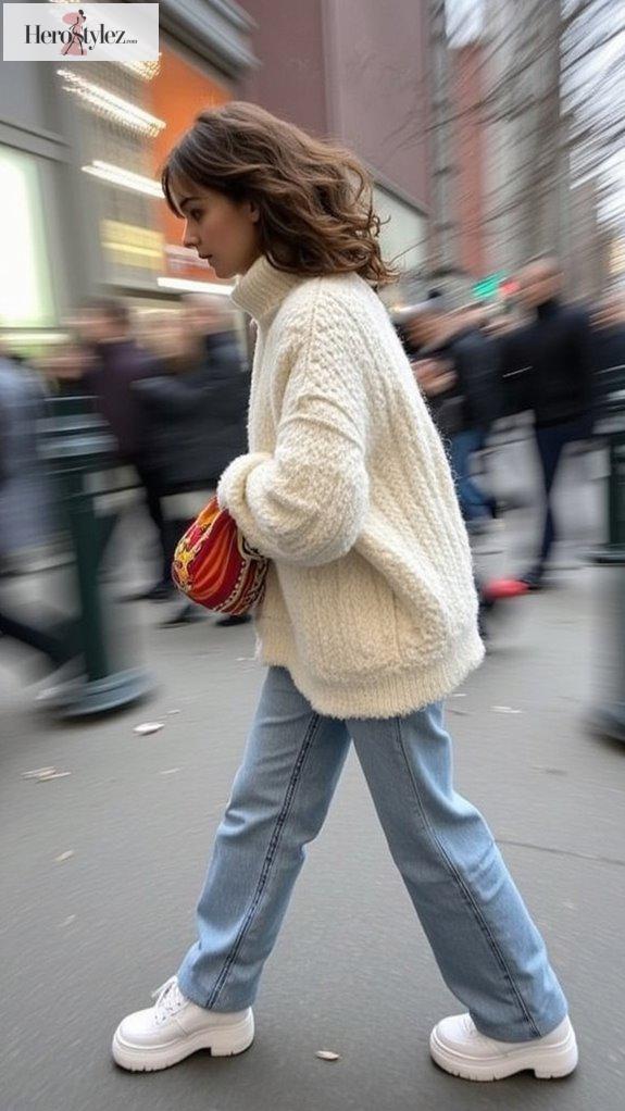 fuzzy sweater baggy jeans