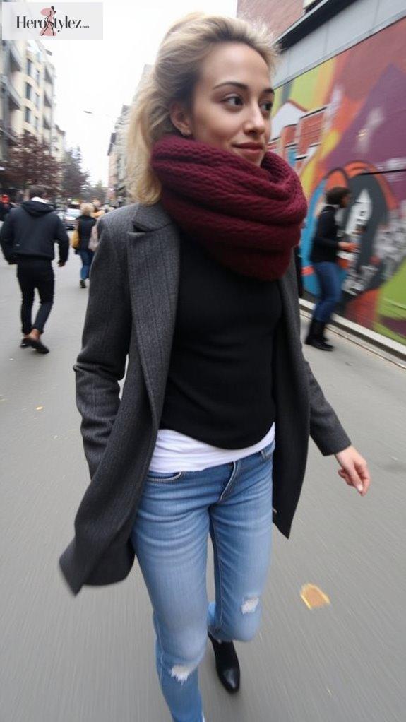 turtlenecks and oversized scarves